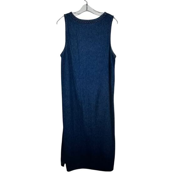 Studio Ease Denim Long Maxi Dress Sleeveless 12 Side Slits Modest 100% Cotton - Picture 3 of 5